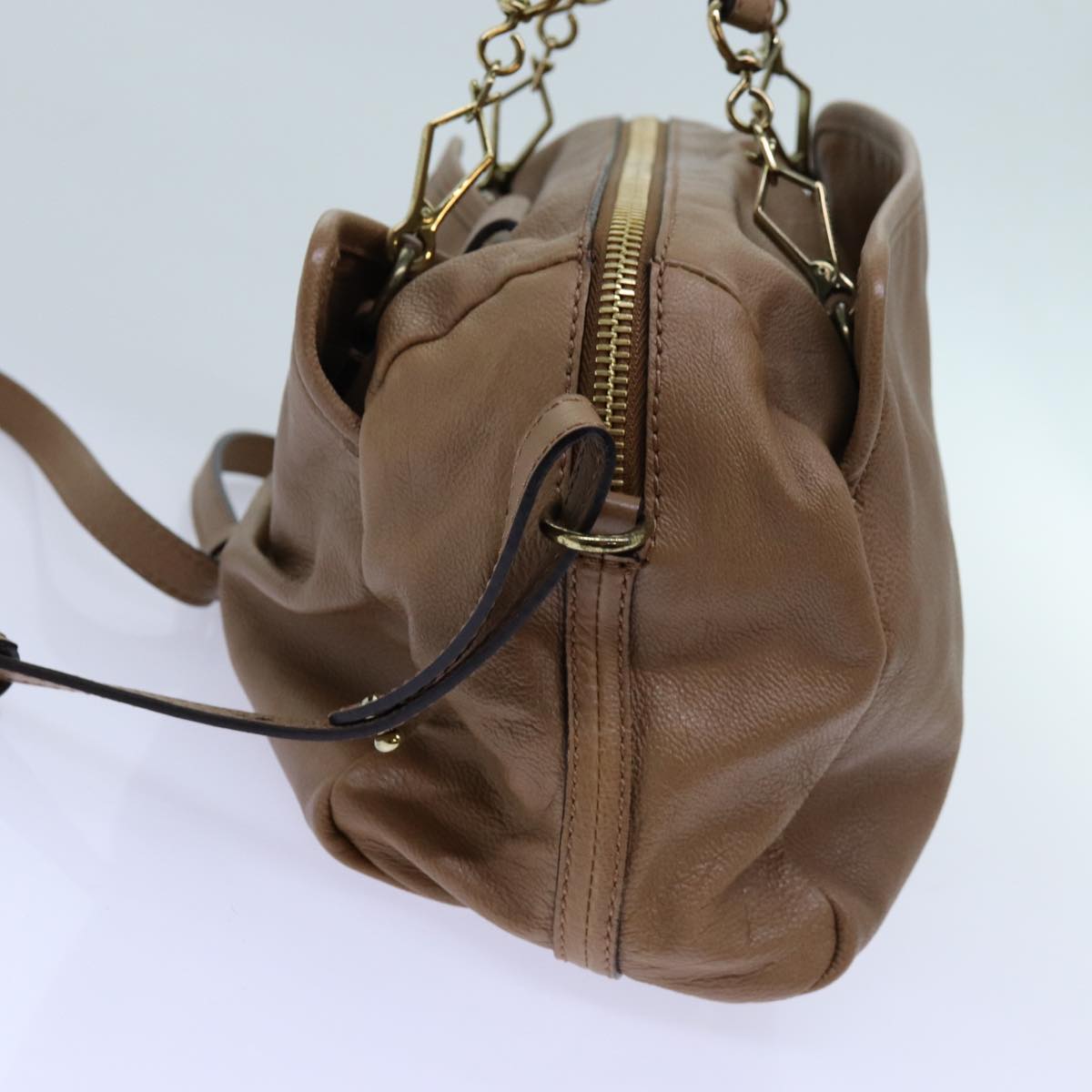 Luxury CELINE Elsie Hand Bag Leather 2way Beige  hk1217