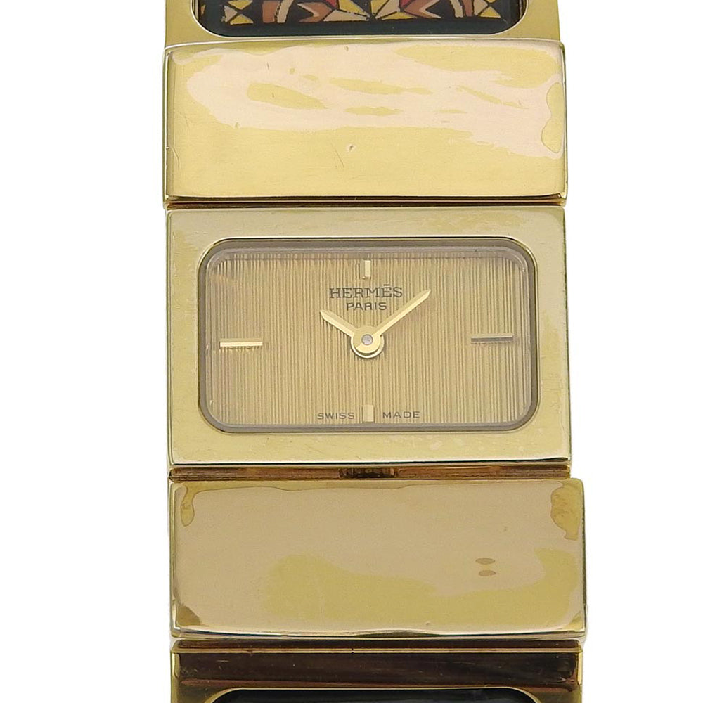 HERMES Watches Quartz LO1.201 Plated Gold Green Cloisonne Location gold dial Women  d