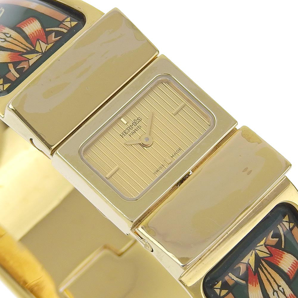 HERMES Watches Quartz LO1.201 Plated Gold Green Cloisonne Location gold dial Women  d