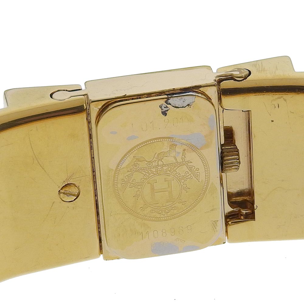 HERMES Watches Quartz LO1.201 Plated Gold Green Cloisonne Location gold dial Women  d