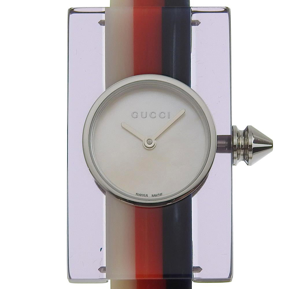 GUCCI Watches Quartz 143.5 Stainless Steel, Plastic White / red / navy Bangle watch   web Silver shell dial Women