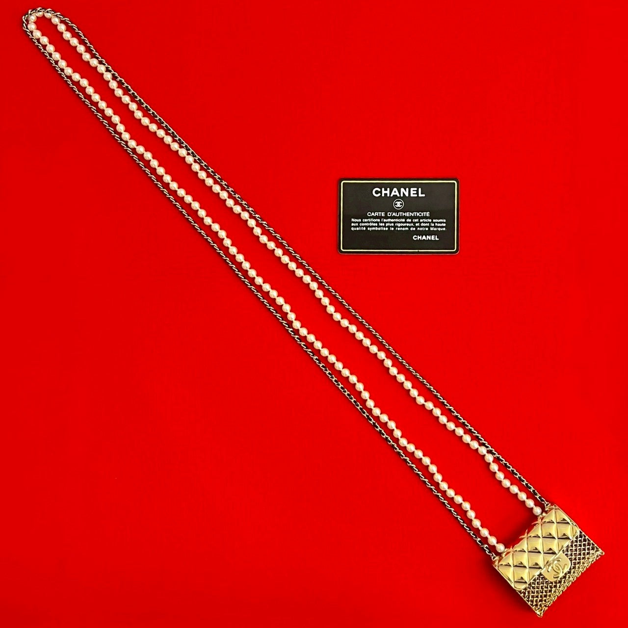 Chanel Coco Mark Matelasse Pearl Necklace