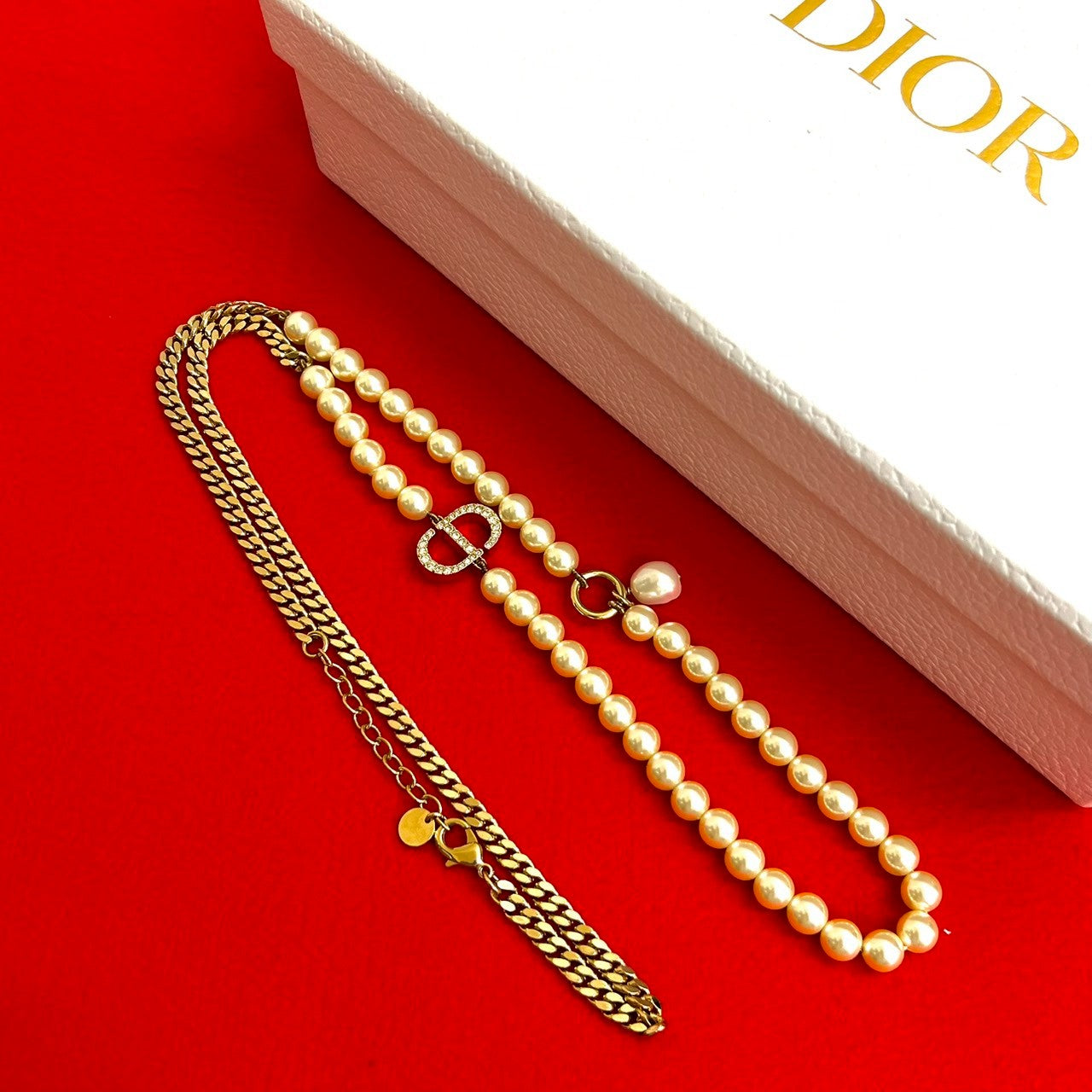 Christian Dior CD Logo Pearl Necklace