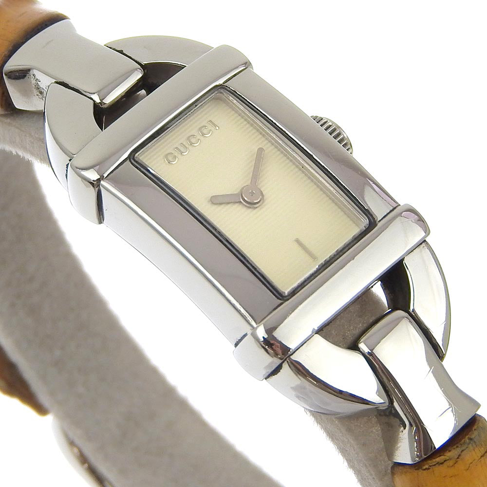 GUCCI Watches Quartz 6800L Stainless Steel, Bamboo beige Ivory dial Women  d