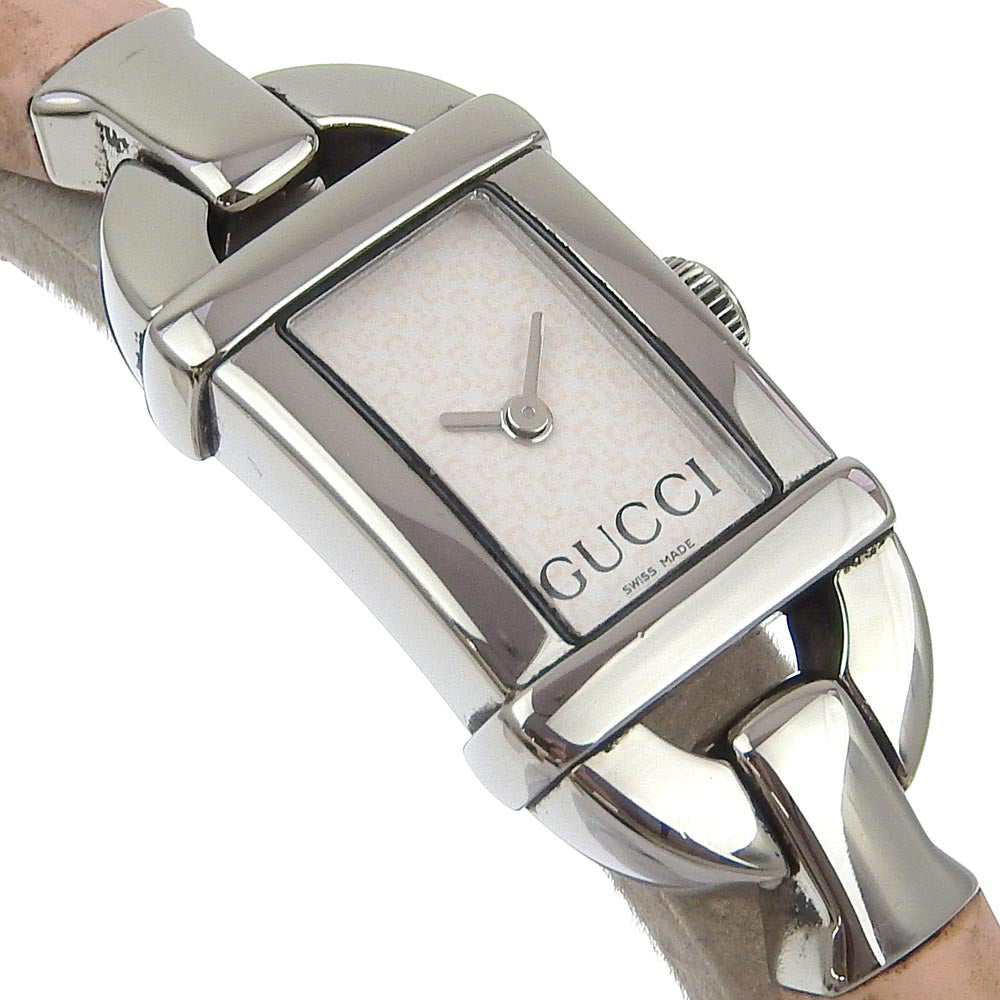 GUCCI Watches Quartz 6800L Stainless Steel, Rubber pink Bamboo White dial Women  d