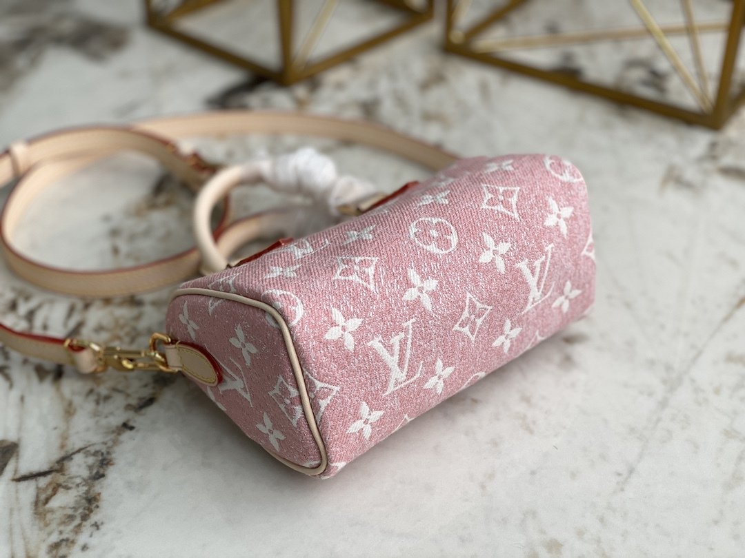 Top Quality Nano Speedy Monogram Jacquard Denim Pink For Women, WoBags 6.3in/16cm Top Quality M81213