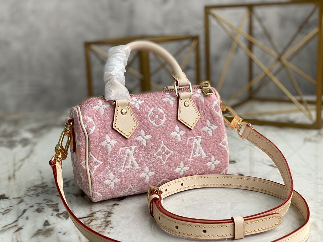 Top Quality Nano Speedy Monogram Jacquard Denim Pink For Women, WoBags 6.3in/16cm Top Quality M81213