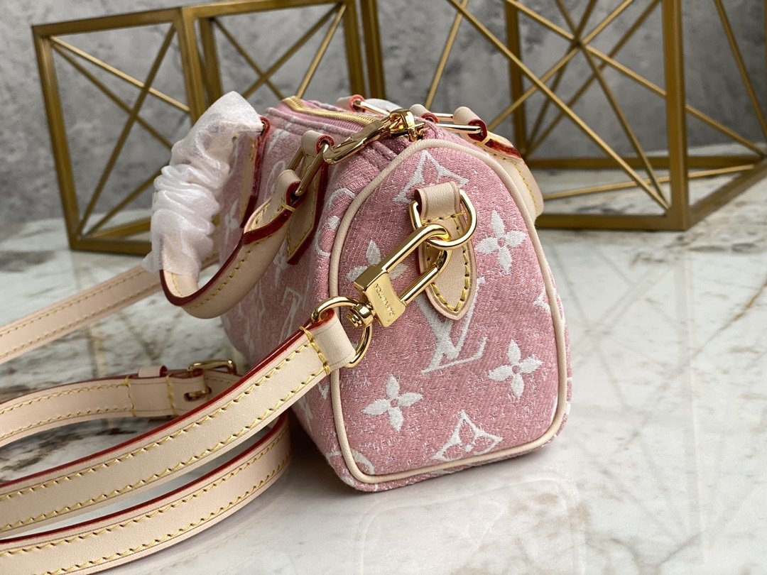 Top Quality Nano Speedy Monogram Jacquard Denim Pink For Women, WoBags 6.3in/16cm Top Quality M81213