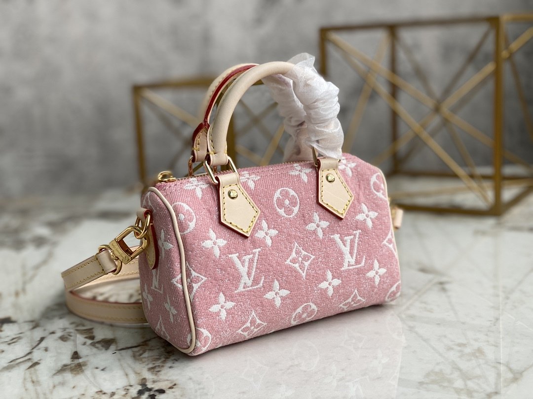 Top Quality Nano Speedy Monogram Jacquard Denim Pink For Women, WoBags 6.3in/16cm Top Quality M81213