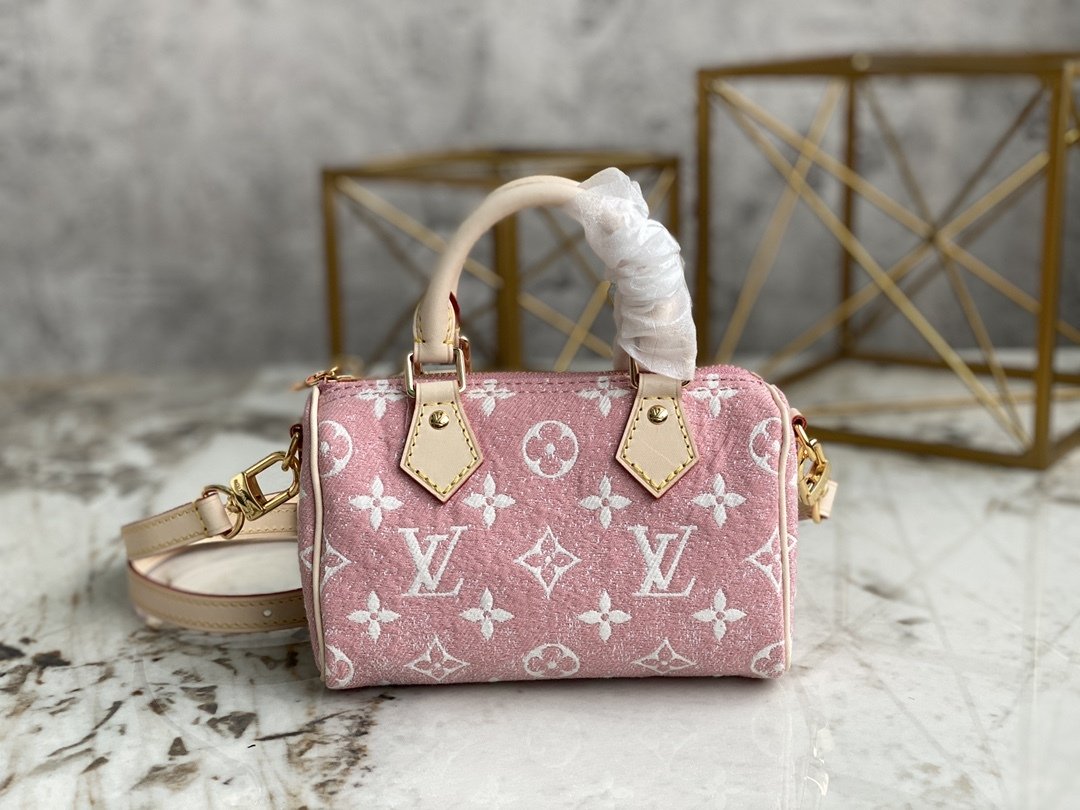 Top Quality Nano Speedy Monogram Jacquard Denim Pink For Women, WoBags 6.3in/16cm Top Quality M81213