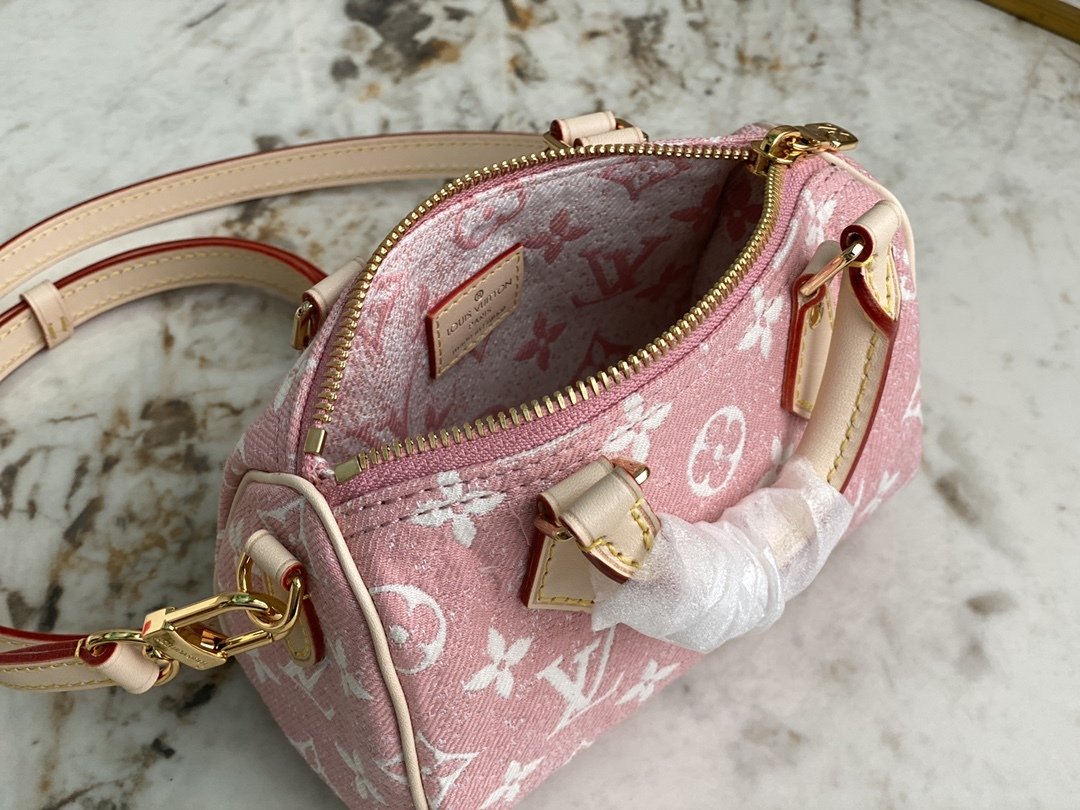 Top Quality Nano Speedy Monogram Jacquard Denim Pink For Women, WoBags 6.3in/16cm Top Quality M81213