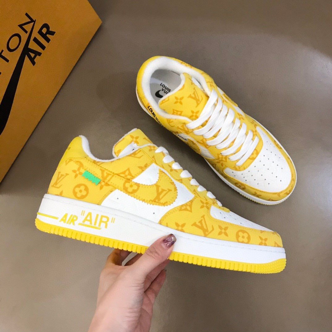 Louis Vuitton And NIKE AIR.FORTop Quality 1 By Virgil Abloh White/Yellow For Men, Men’s Shoes
