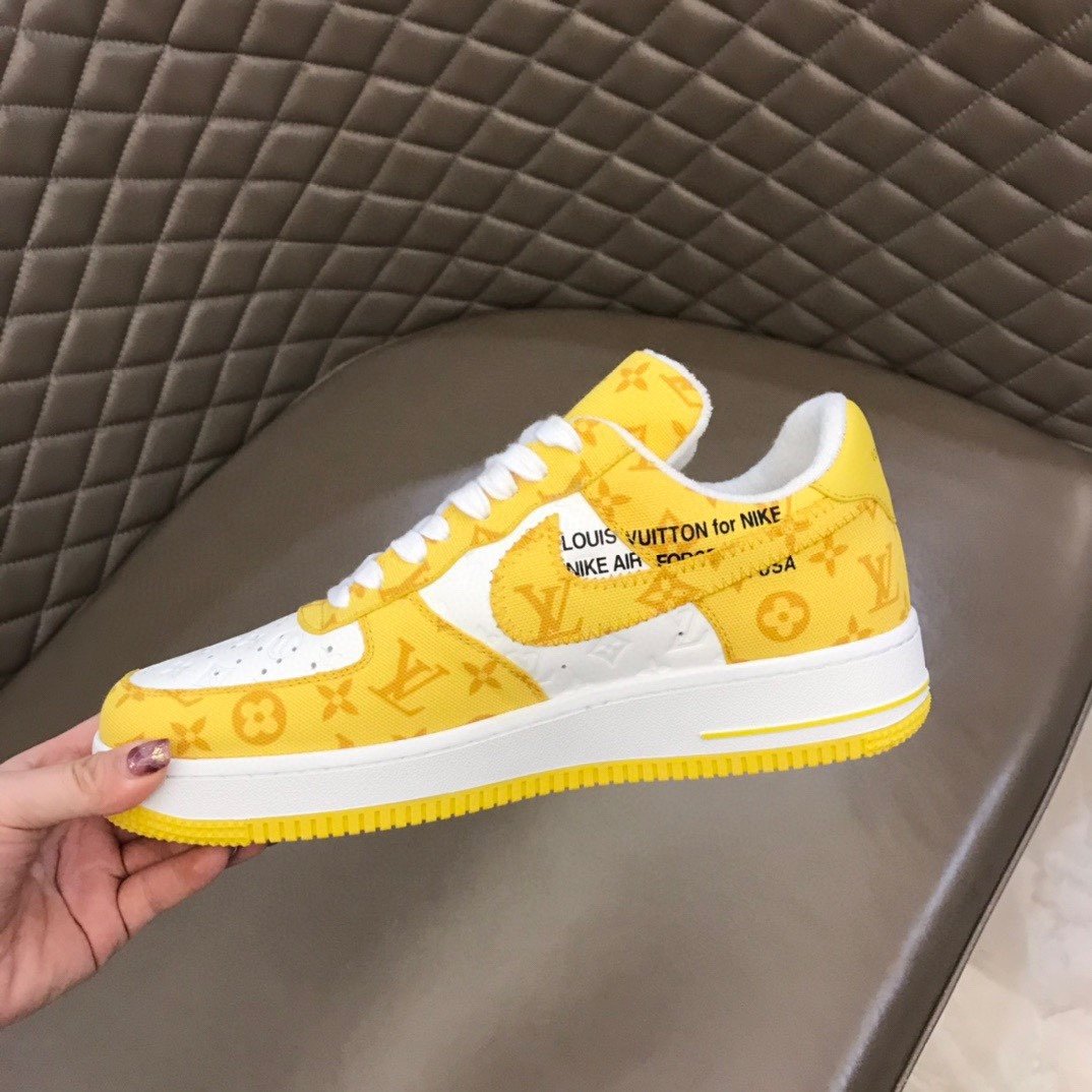 Louis Vuitton And NIKE AIR.FORTop Quality 1 By Virgil Abloh White/Yellow For Men, Men’s Shoes