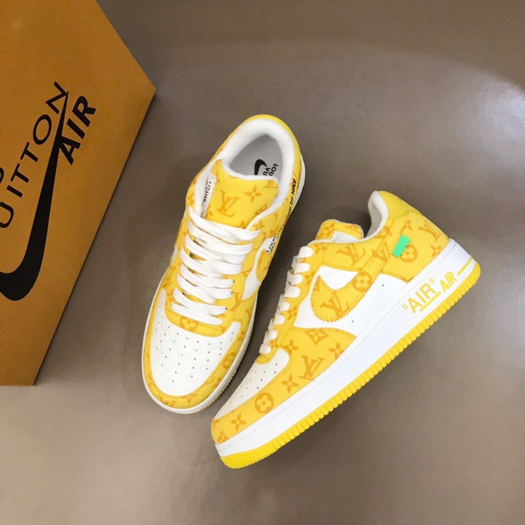 Louis Vuitton And NIKE AIR.FORTop Quality 1 By Virgil Abloh White/Yellow For Men, Men’s Shoes