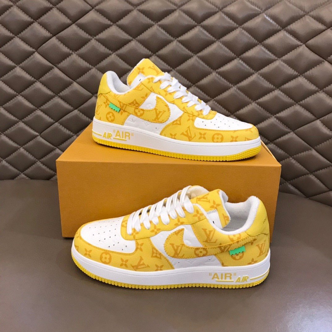 Louis Vuitton And NIKE AIR.FORTop Quality 1 By Virgil Abloh White/Yellow For Men, Men’s Shoes