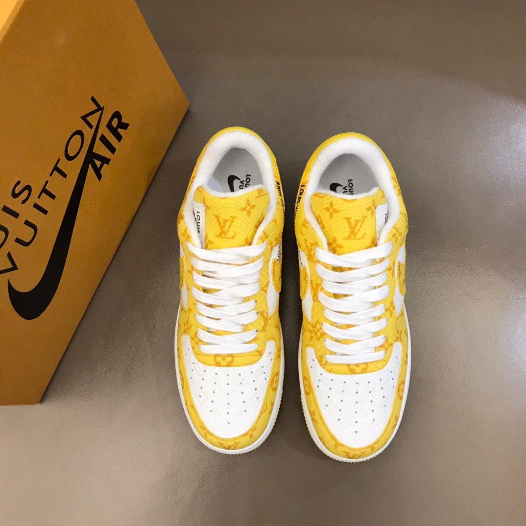Louis Vuitton And NIKE AIR.FORTop Quality 1 By Virgil Abloh White/Yellow For Men, Men’s Shoes