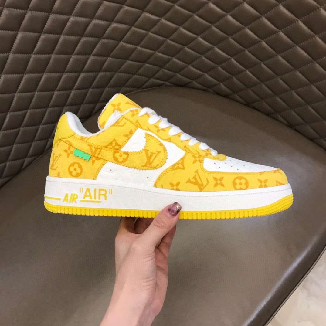 Louis Vuitton And NIKE AIR.FORTop Quality 1 By Virgil Abloh White/Yellow For Men, Men’s Shoes