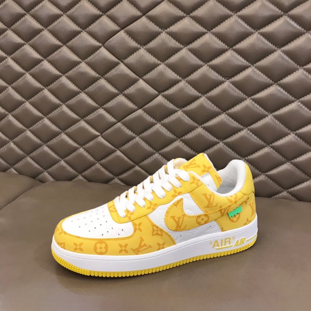 Louis Vuitton And NIKE AIR.FORTop Quality 1 By Virgil Abloh White/Yellow For Men, Men’s Shoes