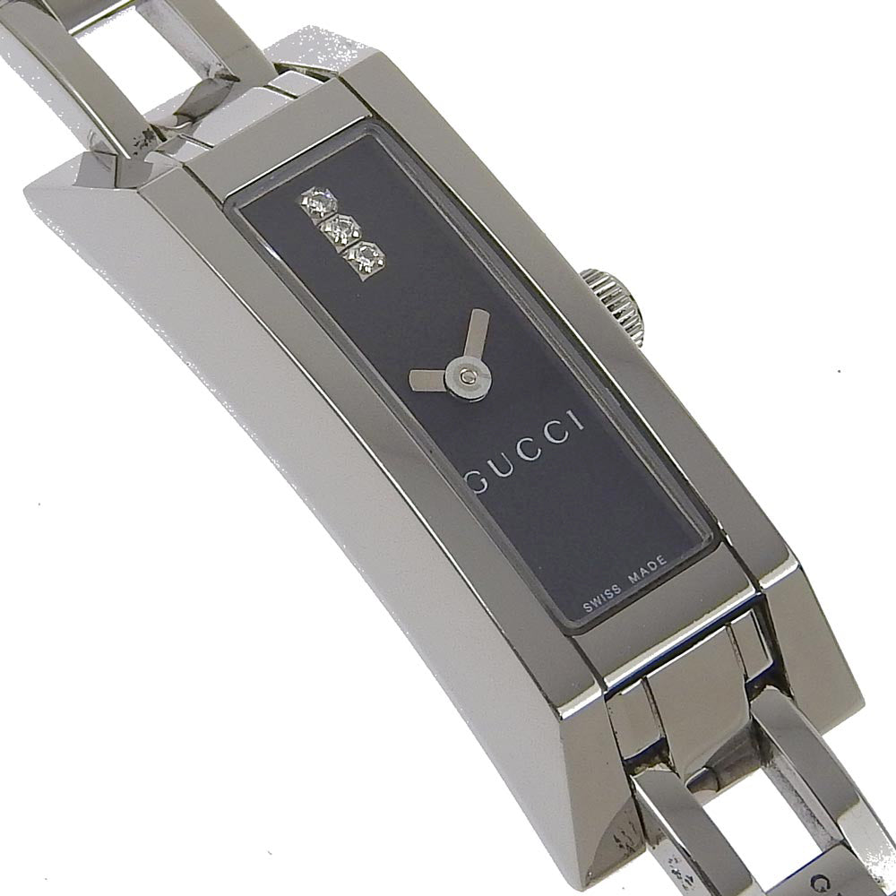 GUCCI Watches Quartz 110 Stainless Steel Silver 3P diamond black dial Women