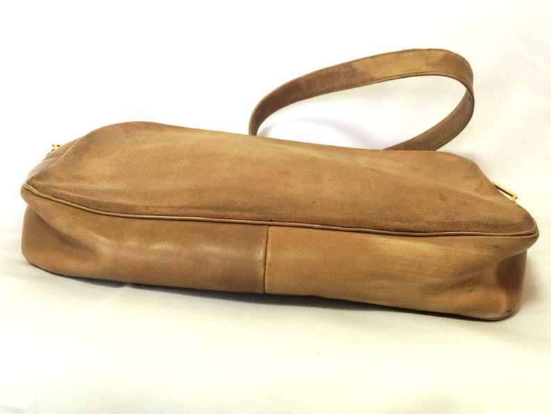 CHRISTIAN DIOR   brown beige suede leather shoulder bag with golden CD motif