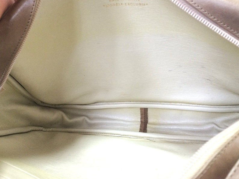 CHRISTIAN DIOR   brown beige suede leather shoulder bag with golden CD motif