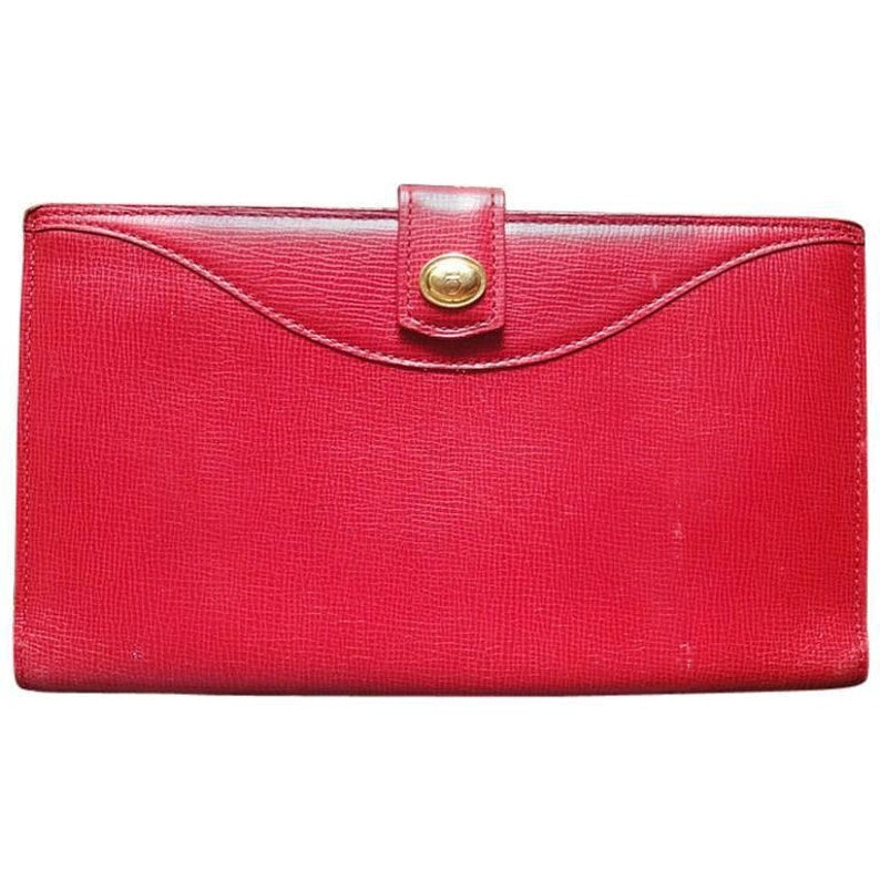 CHRISTIAN DIOR   red genuine leather wallet with gold tone CD charm