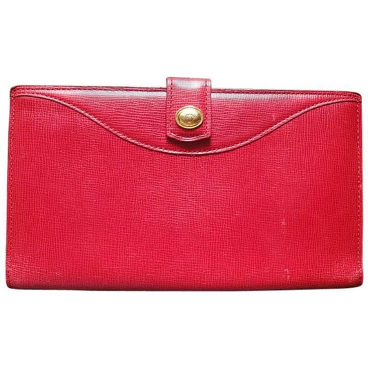 CHRISTIAN DIOR   red genuine leather wallet with gold tone CD charm