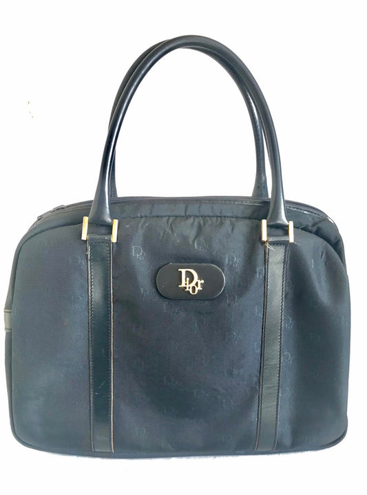 CHRISTIAN DIOR   navy handbag with logo jacquard nylon and leather trimmings