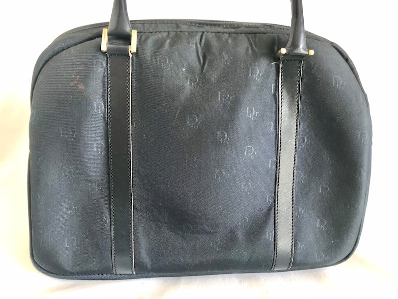 CHRISTIAN DIOR   navy handbag with logo jacquard nylon and leather trimmings