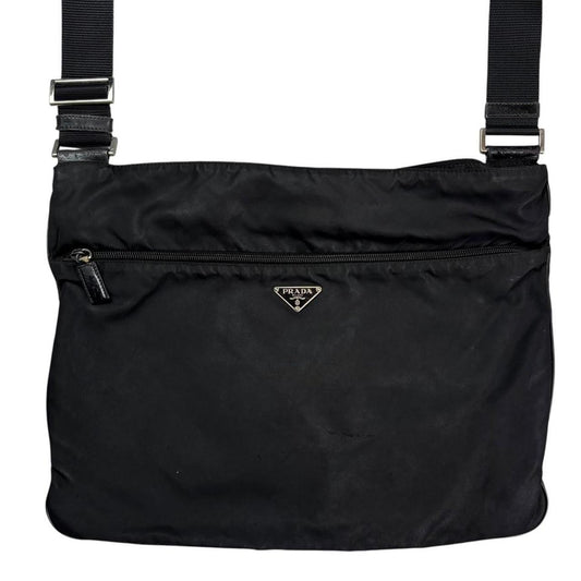 Prada triangle logo large black crossbody side bag