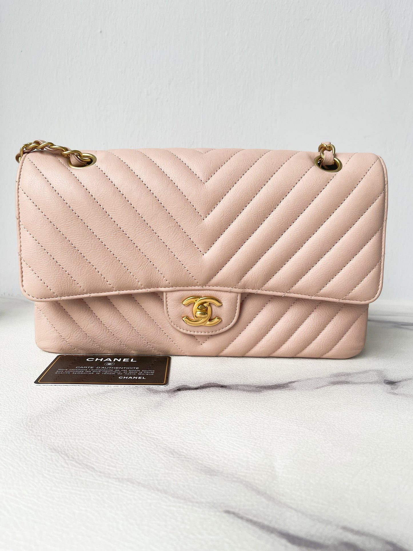 Chanel 17C Classic Chevron Calfskin Light Pink 