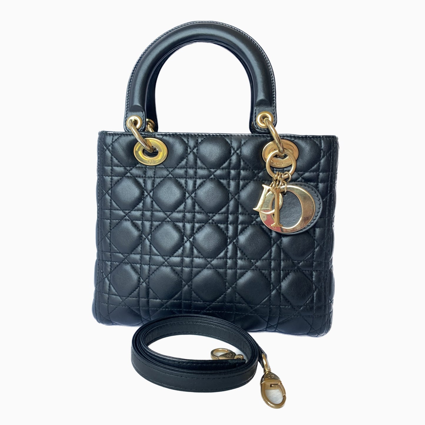 Lady Dior Medium Black Cannage Lambskin Leather