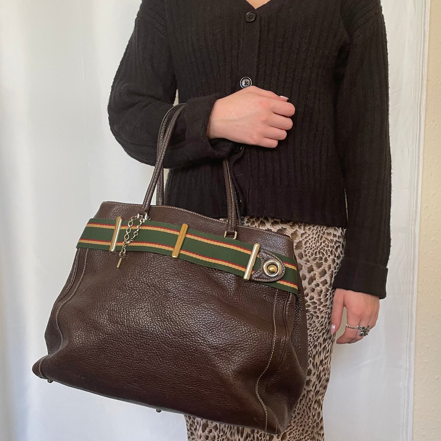 Gucci   Brown Grained Leather Lock Tote