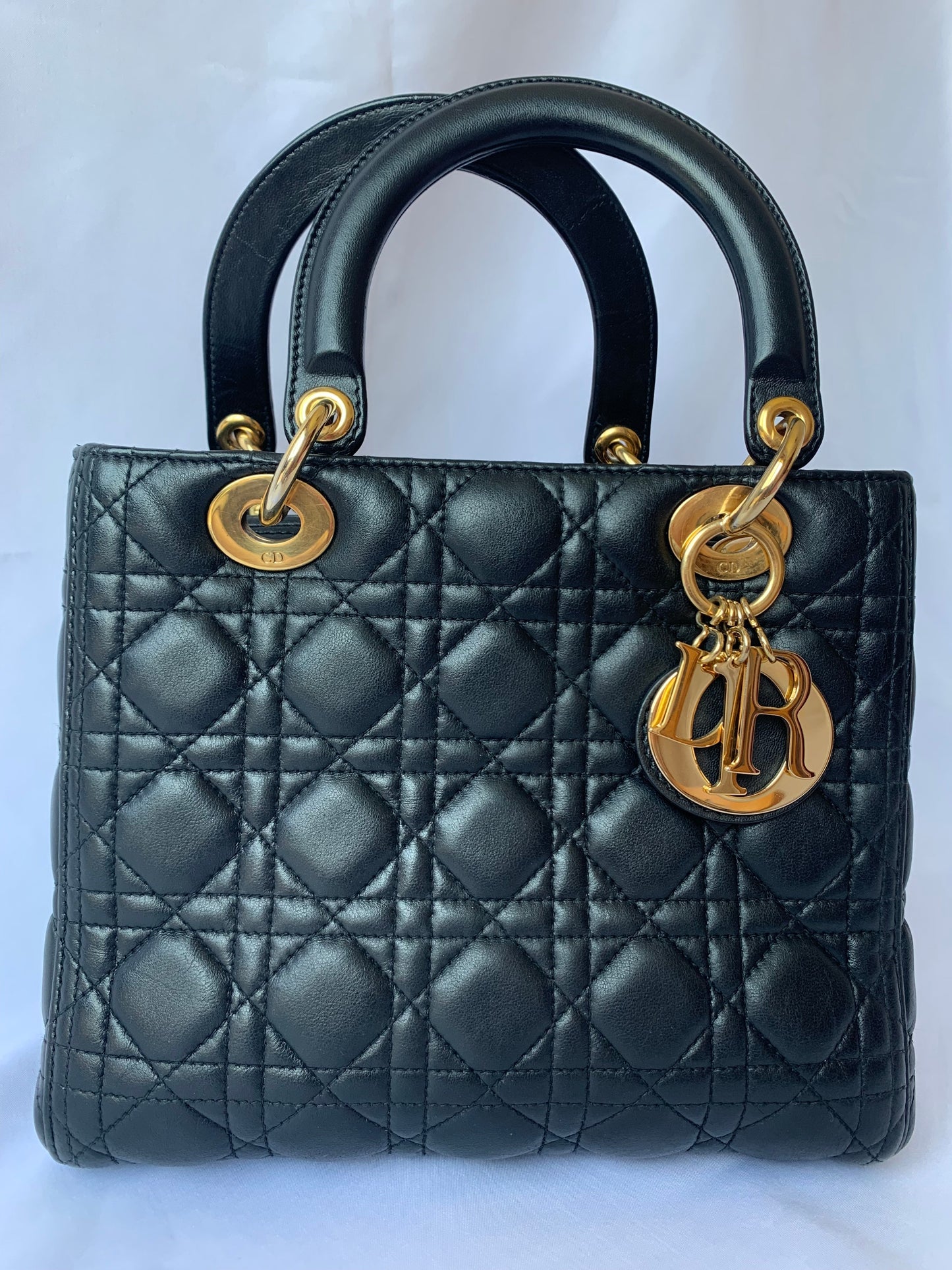 Lady Dior Medium Black Cannage Lambskin Leather