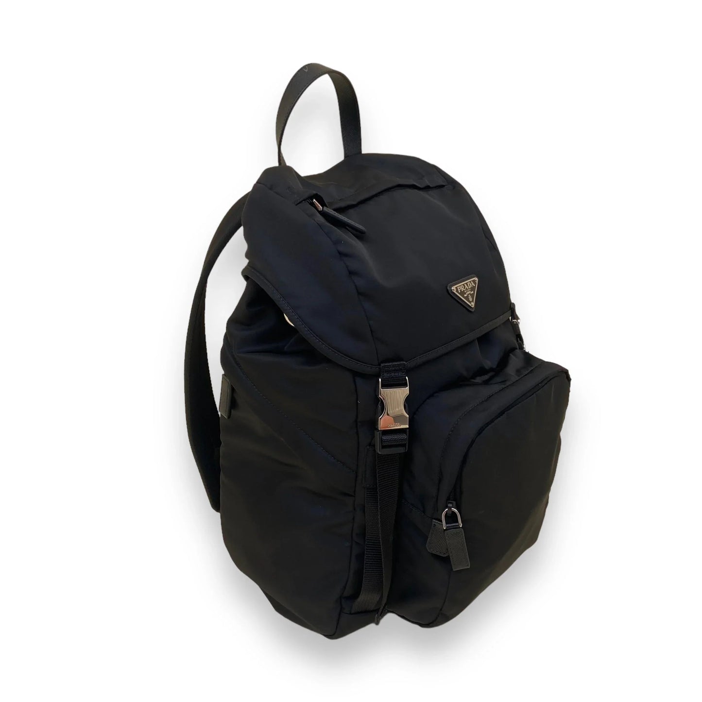 PRADA RE-NYLON AND SAFFIANO LEATHER BACKPACK BLACK