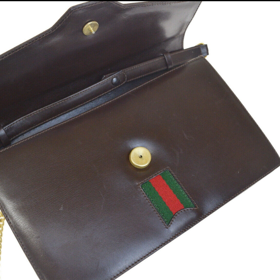 GUCCI   GG WEB LEATHER CHAIN BAG