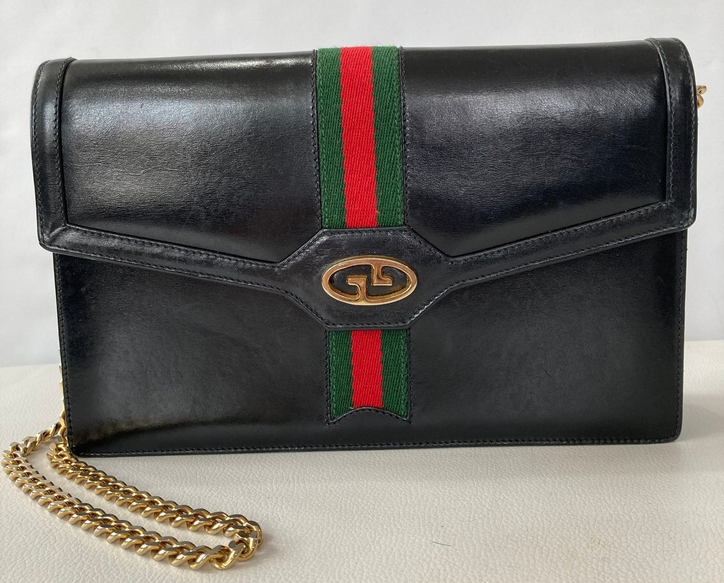 GUCCI   GG WEB LEATHER CHAIN BAG