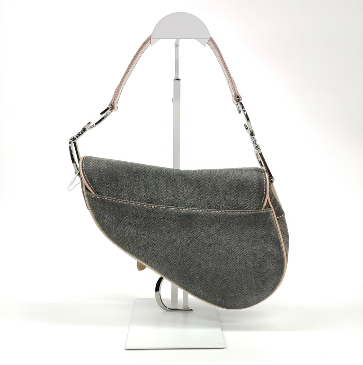 Dior saddle bag   denim with pink leather strap