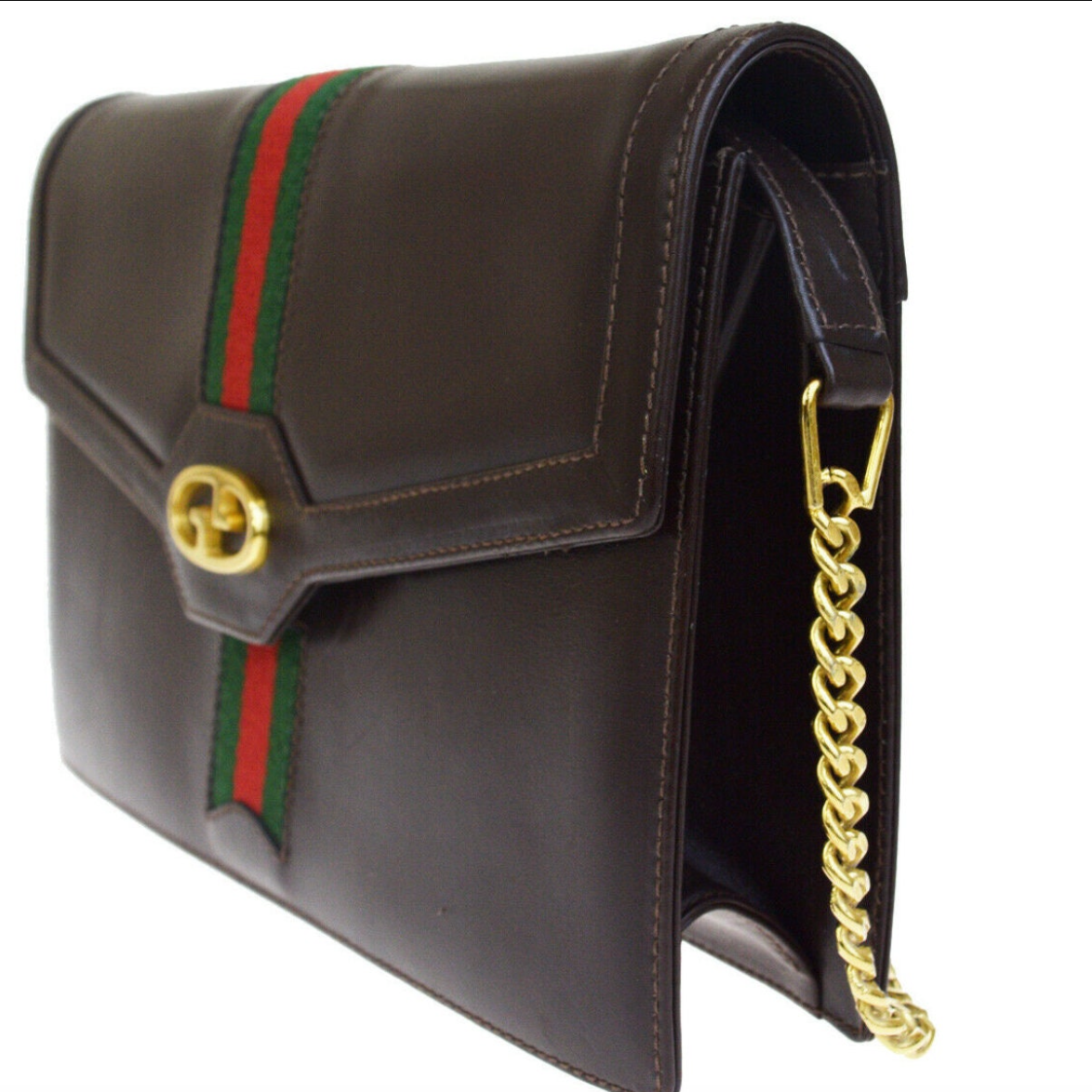 GUCCI   GG WEB LEATHER CHAIN BAG
