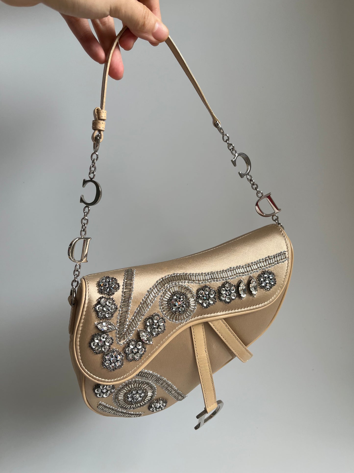 Dior Saddle Mini Silk beige with crystals embellishment