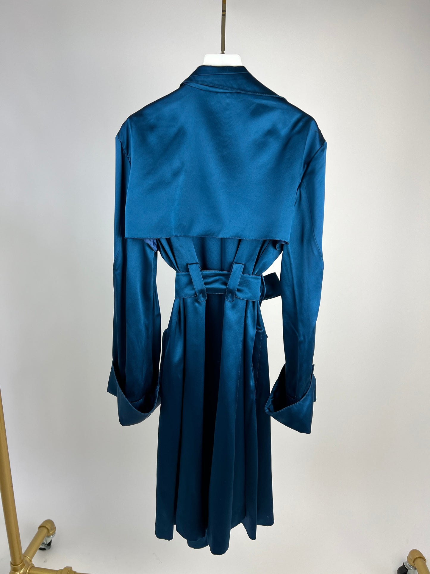 Celine Blue Silk Overcoat with Belt FR 38 (UK 10)