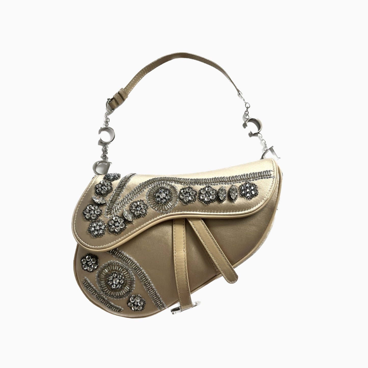 Dior Saddle Mini Silk beige with crystals embellishment