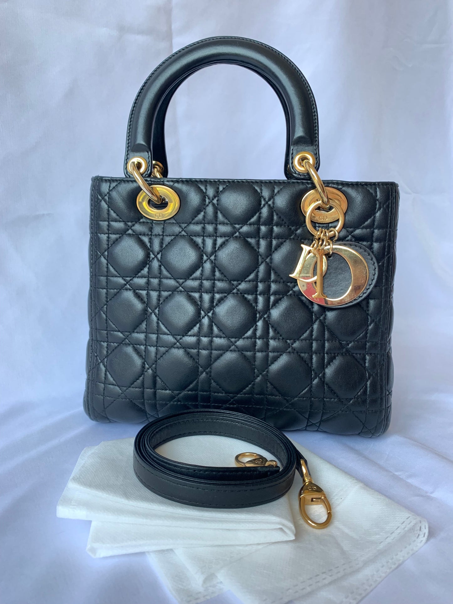 Lady Dior Medium Black Cannage Lambskin Leather