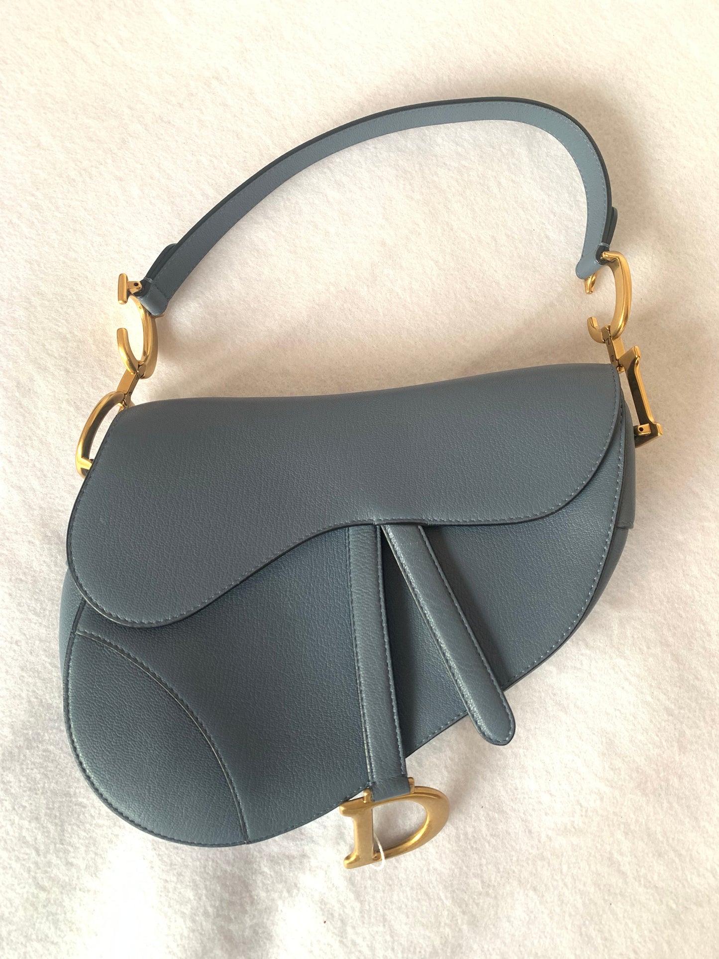Dior Saddle Medium leather greyish blue