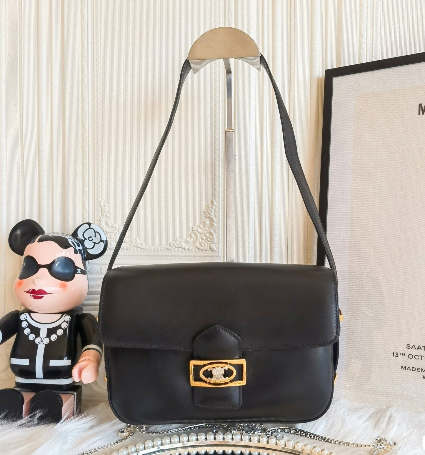 CELINE Crecy   Classic Flap Black Box Leather crossbody bag