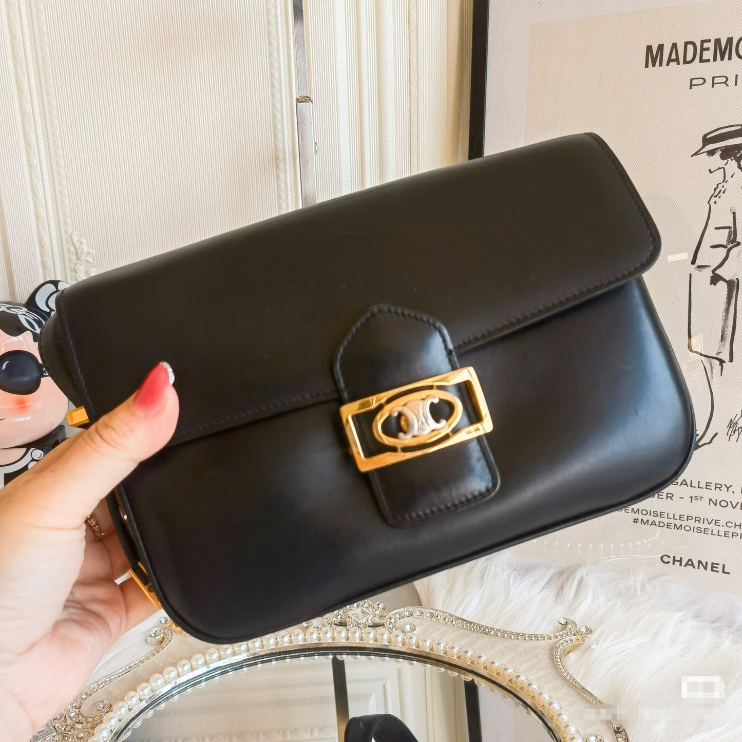 CELINE Crecy   Classic Flap Black Box Leather crossbody bag