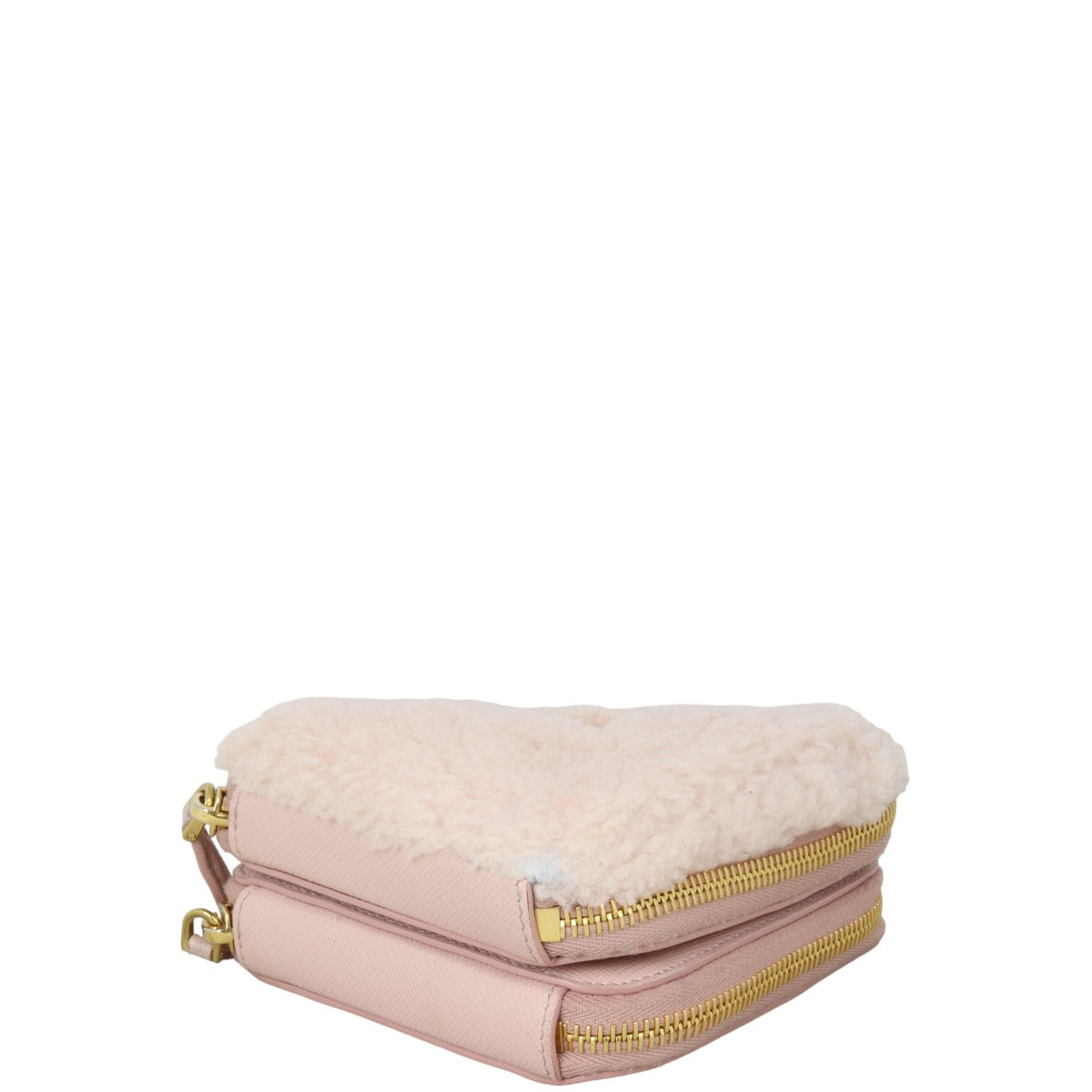 Prada Triangle Saffiano Shearling Mini Bag