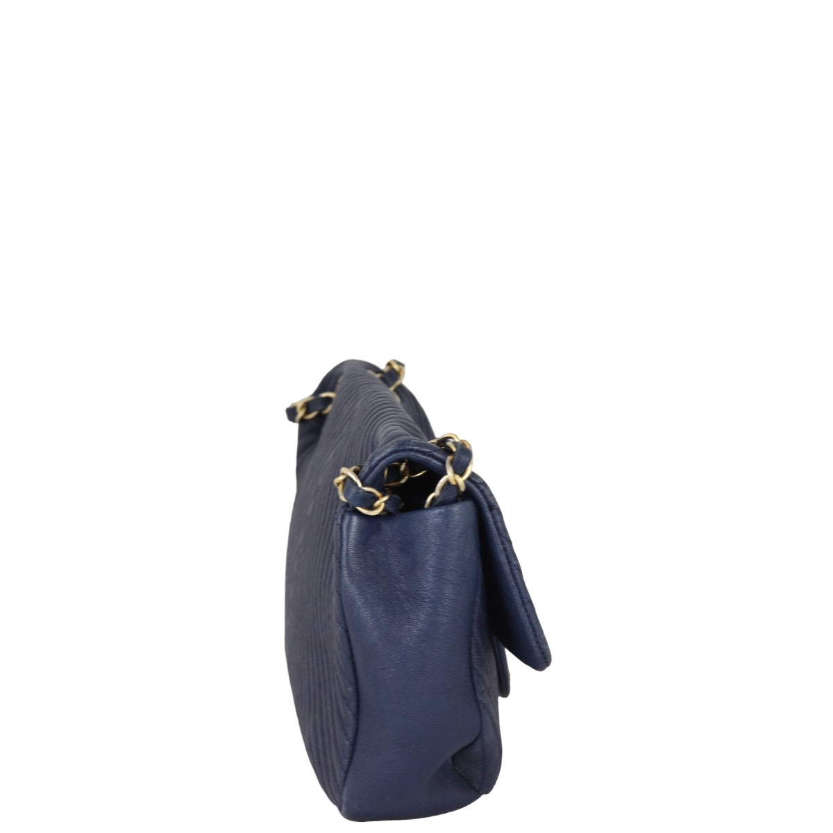 Chanel Surpique Chevron Single Flap Bag | Navy Blue