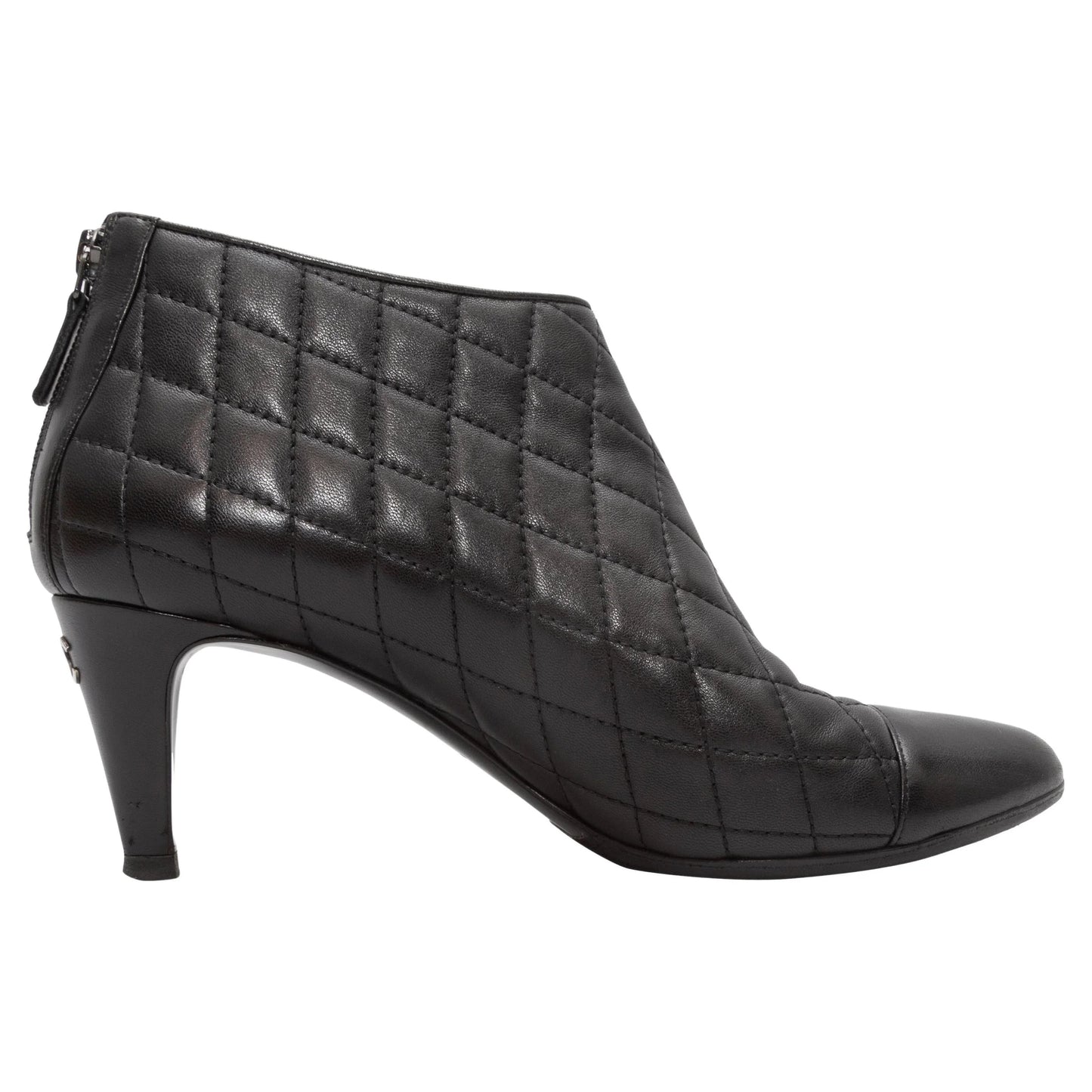 Black Chanel Quilted Leather Cap-Toe Ankle Boots FR 40