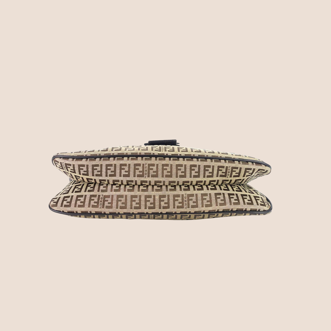 FENDI 2000 BROWN ZUCCHINO CANVAS DOUBLE FLAP BAG